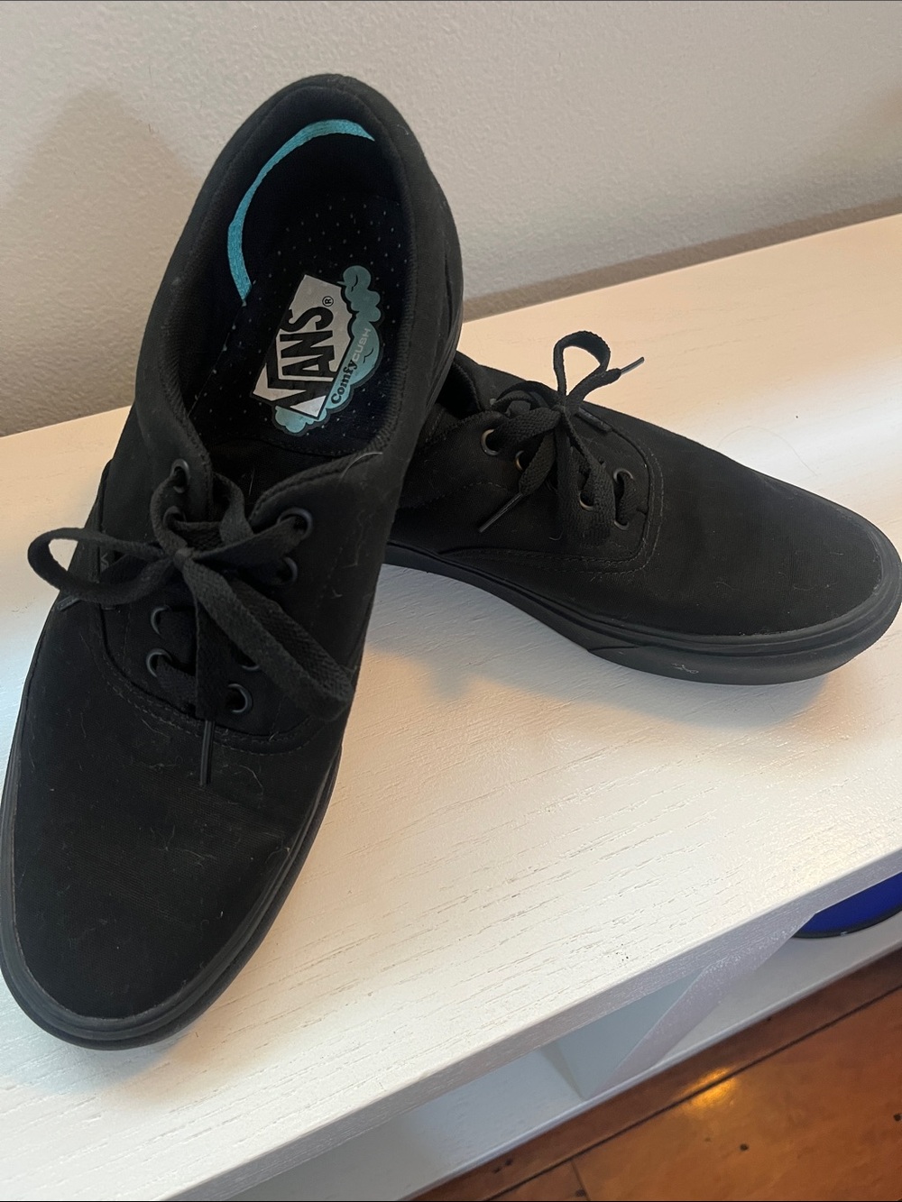 Vans Men’s Black Canvas Sneakers with Teal Insole Accent